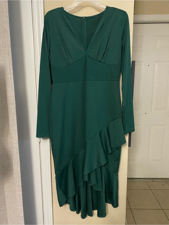 Dresses & Skirts - Long Sleeve Emerald Green Ruffle Midi Dress